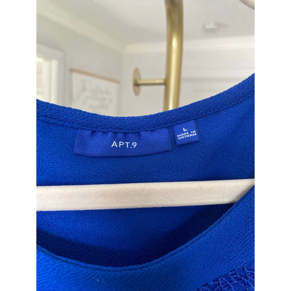 APT.9 Fit & Flare Sleeveless Dress Royal Blue Lace Detail L Wedding Event Preppy - Picture 3 of 8